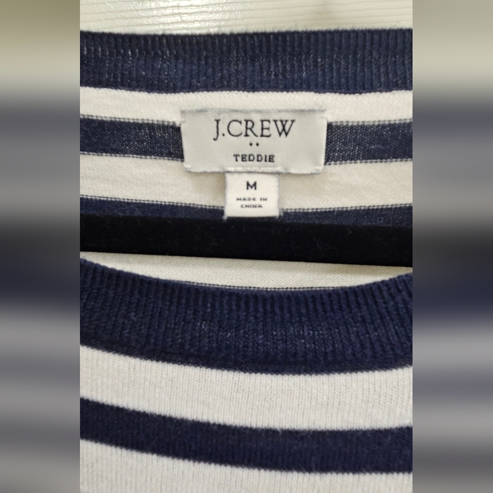 J. Crew Navy and White Striped Teddie Sweater - Picture 2 of 4
